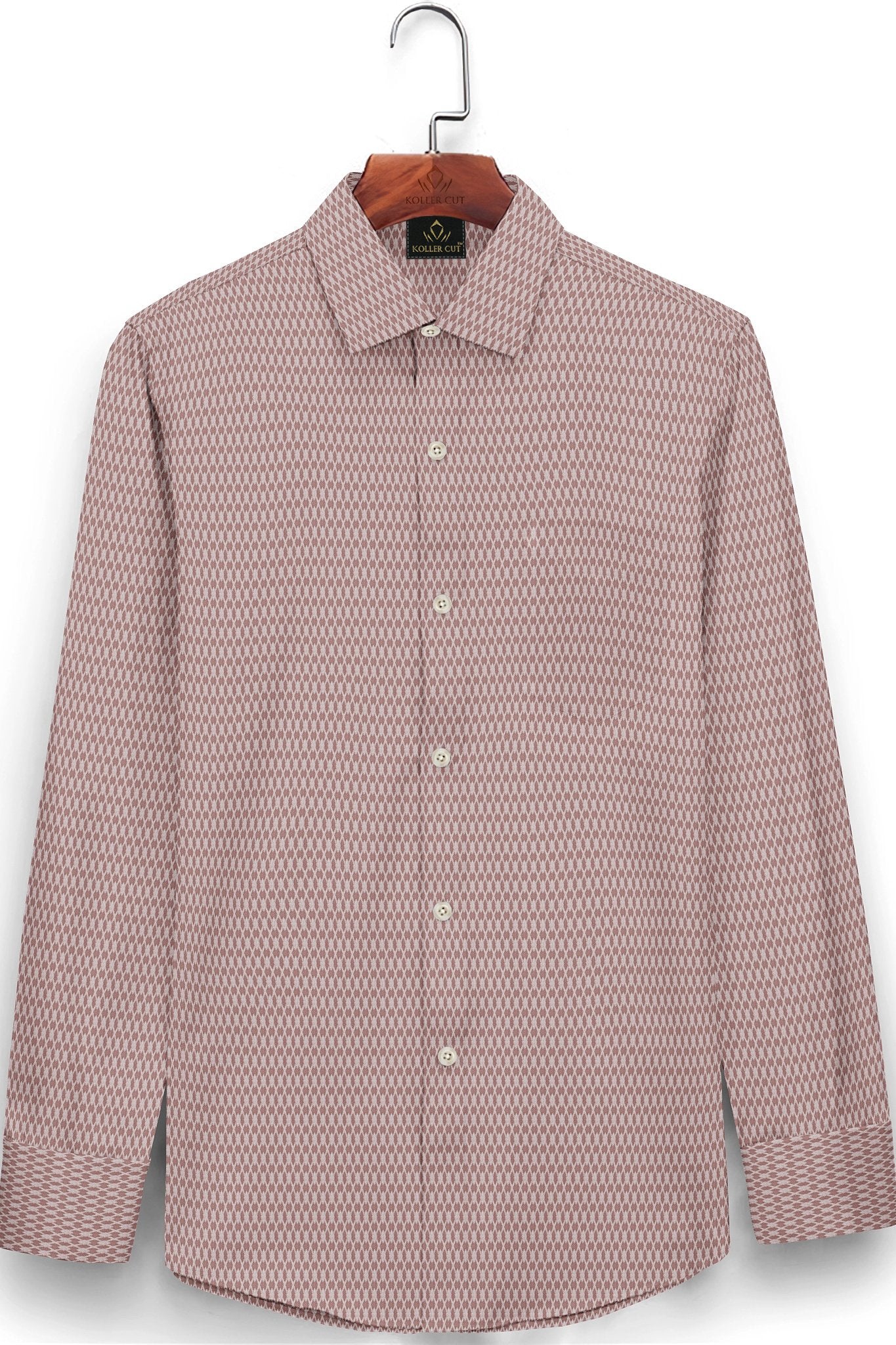 Copper Brown and White Diamond Checks Dobby Textured Print Cotton Shirt