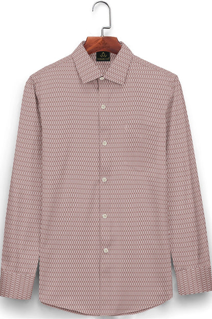 Copper Brown and White Diamond Checks Dobby Textured Print Cotton Shirt