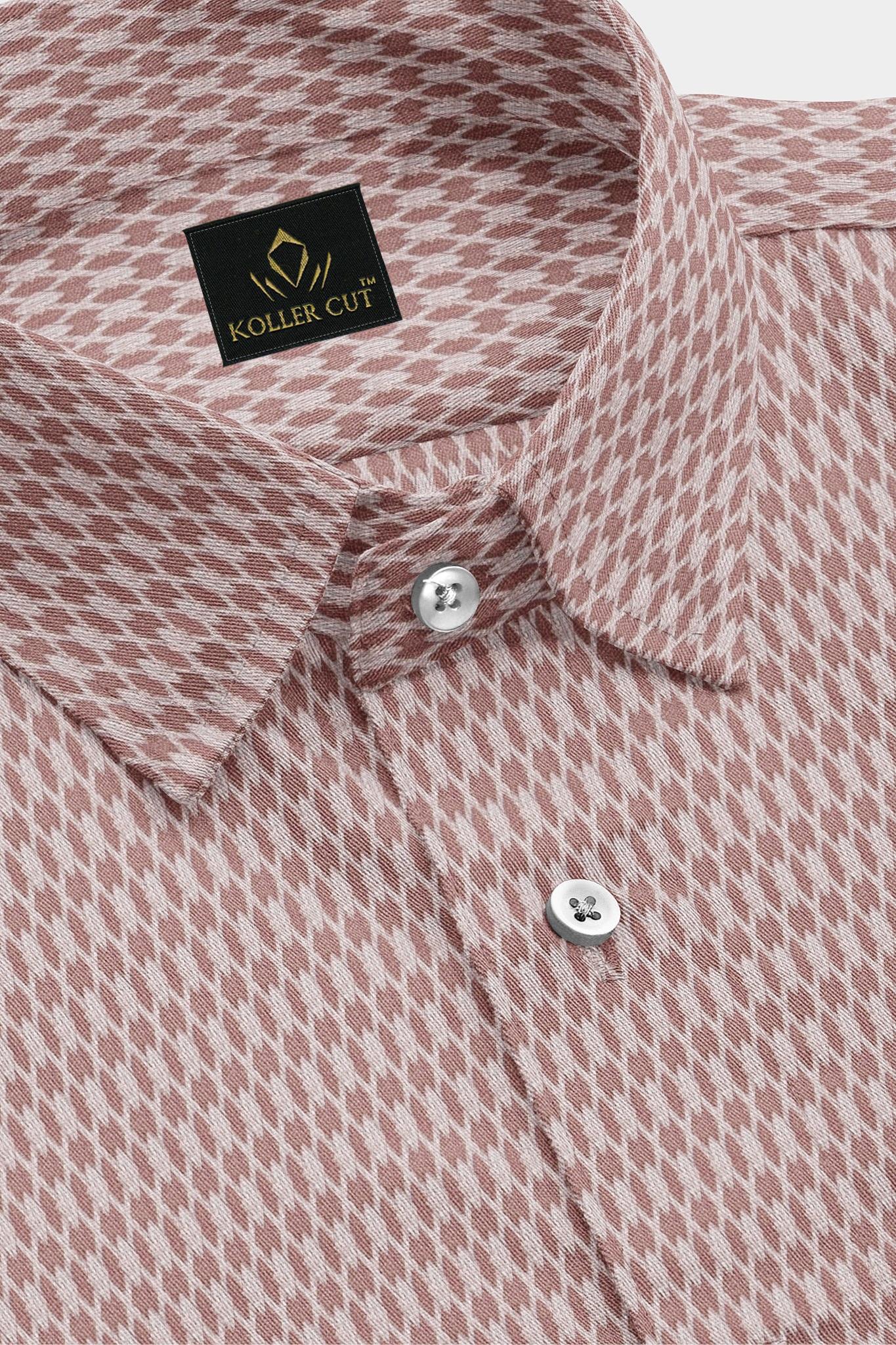 Copper Brown and White Diamond Checks Dobby Textured Print Cotton Shirt