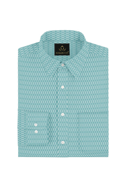 Turquoise Blue and White Diamond Dobby Checks Cotton Shirt