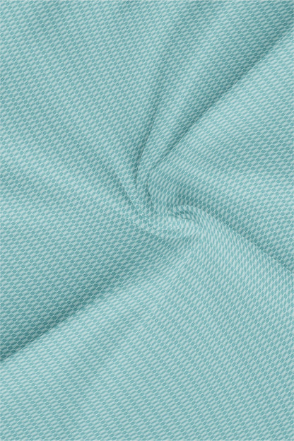 Turquoise Blue and White Diamond Dobby Checks Cotton Shirt