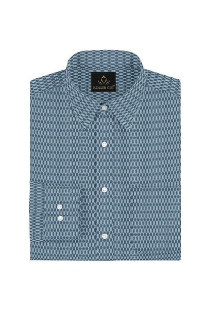 Celestial Blue and White Diamond Dobby Checks Cotton Shirt