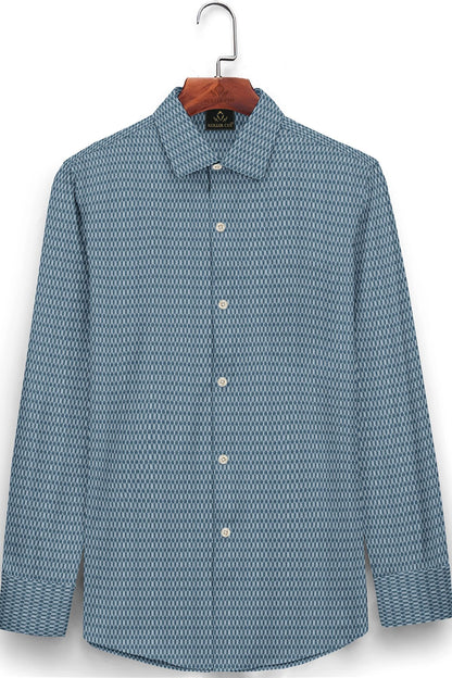 Celestial Blue and White Diamond Dobby Checks Cotton Shirt