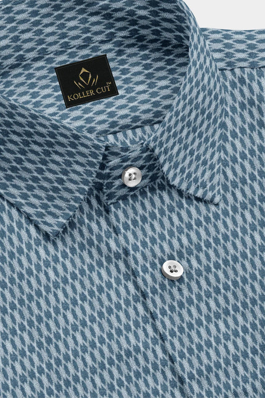 Celestial Blue and White Diamond Dobby Checks Cotton Shirt