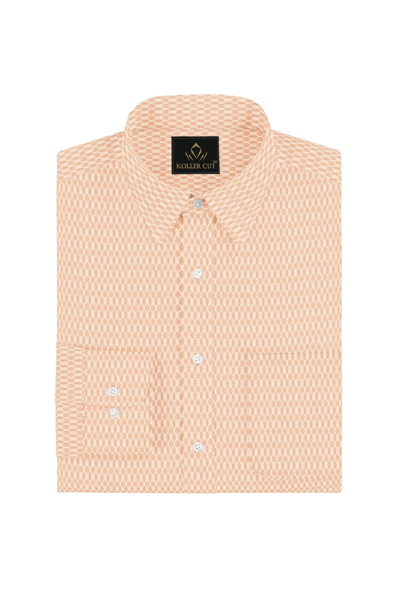 Tender Peach  and White Diamond Dobby Checks Cotton Shirt