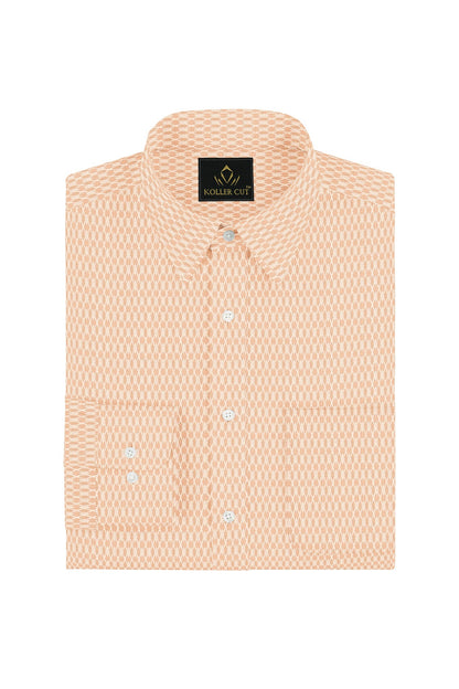 Tender Peach  and White Diamond Dobby Checks Cotton Shirt