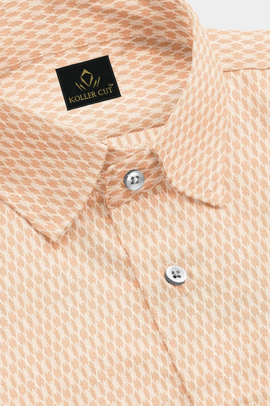Tender Peach  and White Diamond Dobby Checks Cotton Shirt
