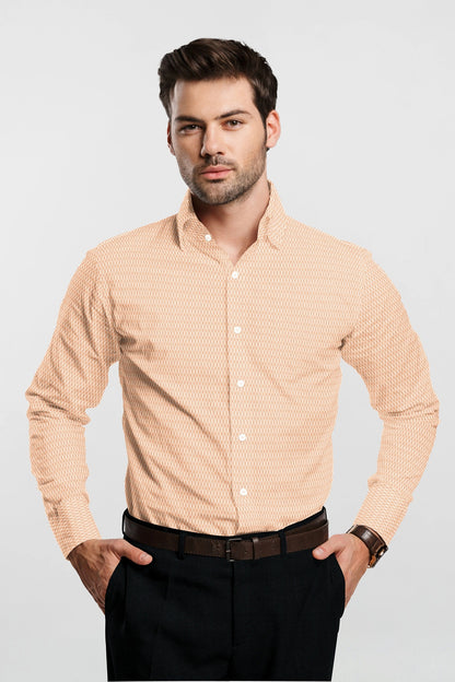 Tender Peach  and White Diamond Dobby Checks Cotton Shirt