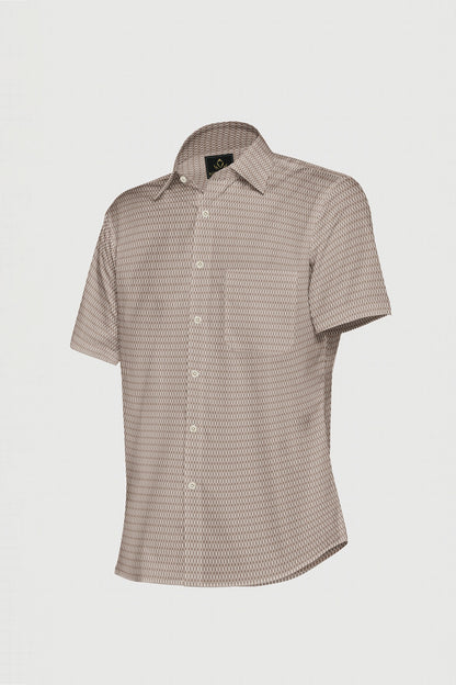 Roebuck Brown and White Diamond Checks Dobby Textured Print Cotton Shirt