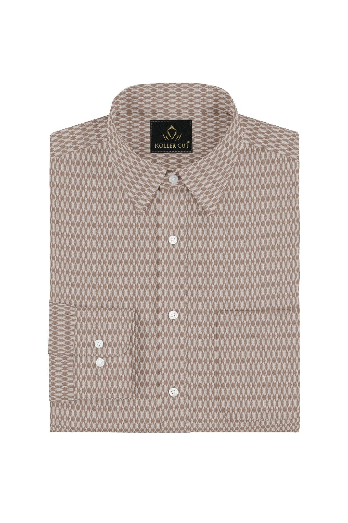 Roebuck Brown and White Diamond Checks Dobby Textured Print Cotton Shirt