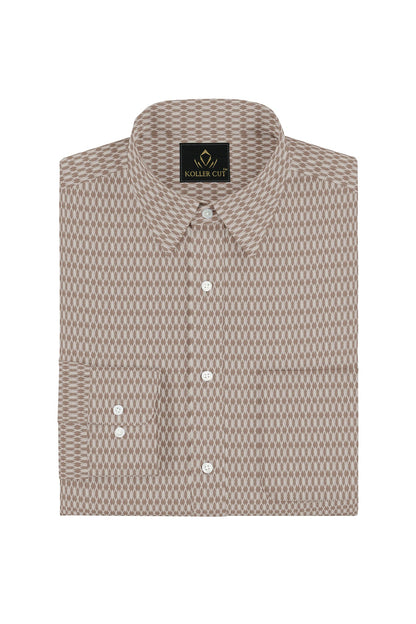 Roebuck Brown and White Diamond Checks Dobby Textured Print Cotton Shirt