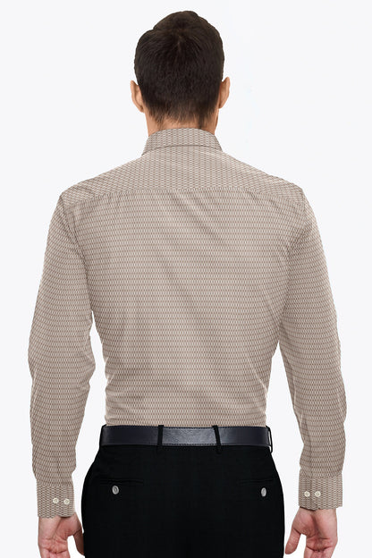 Roebuck Brown and White Diamond Checks Dobby Textured Print Cotton Shirt