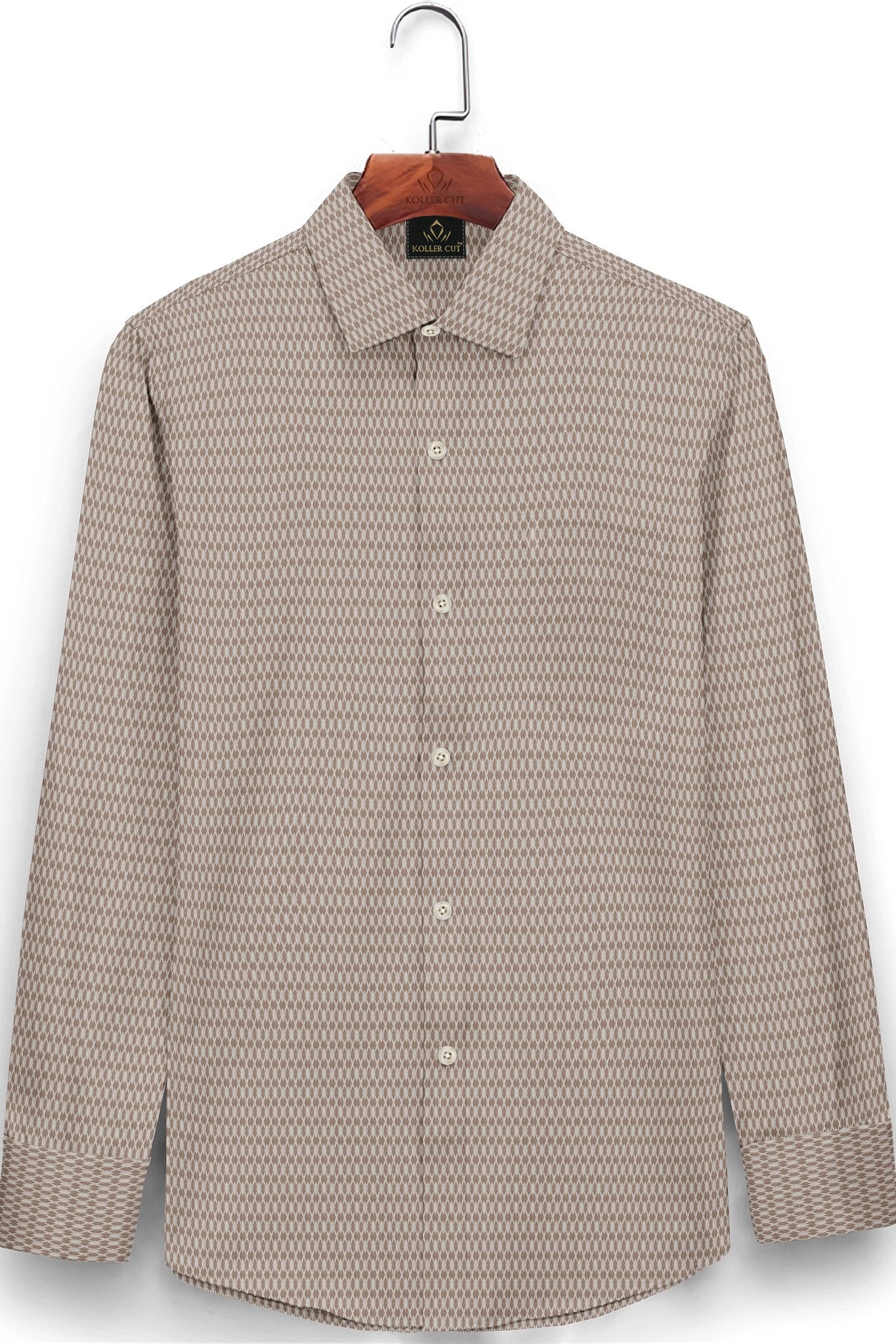 Roebuck Brown and White Diamond Checks Dobby Textured Print Cotton Shirt