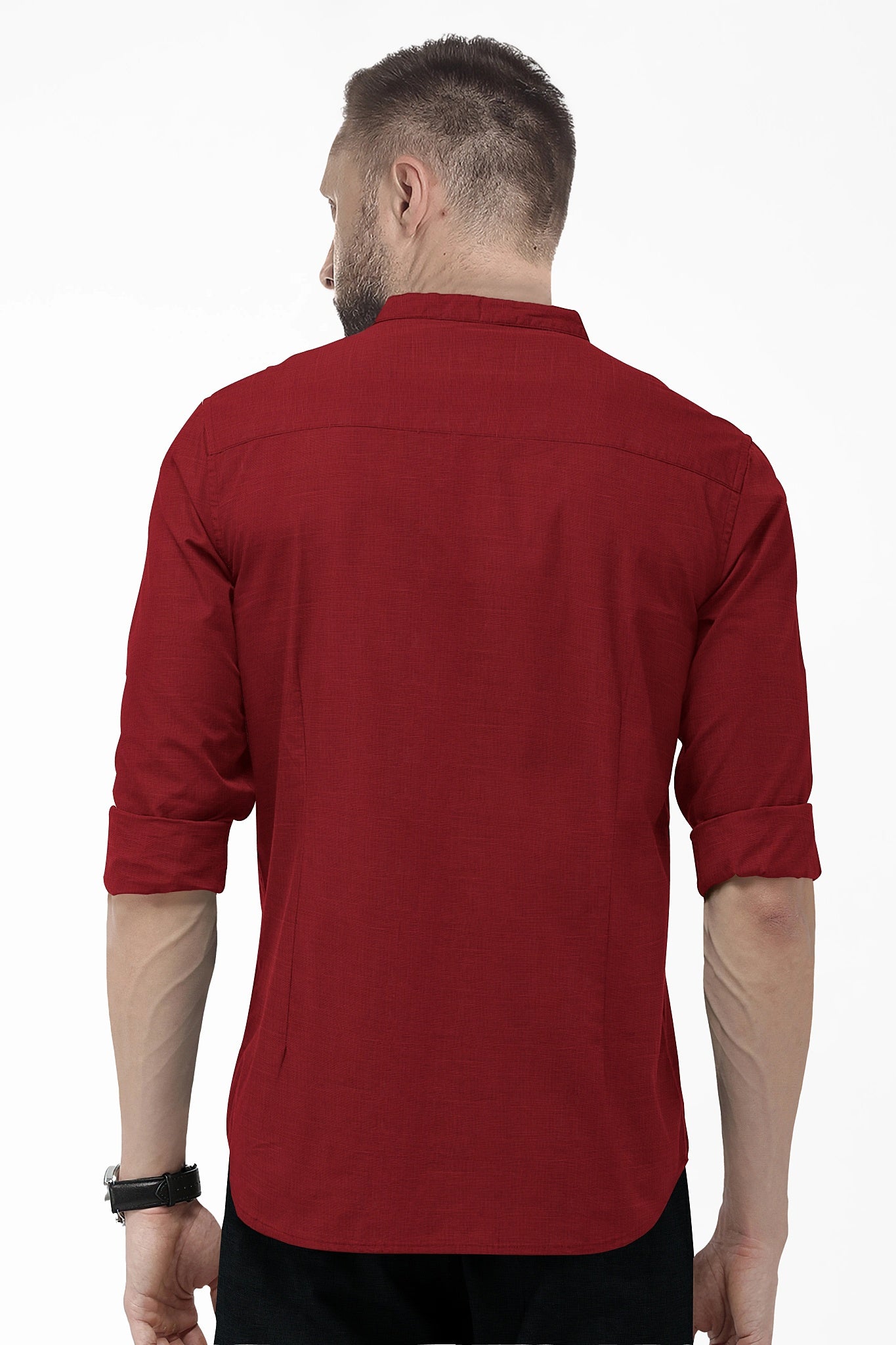 Red Mandarin Collar Cotton Linen Shirt