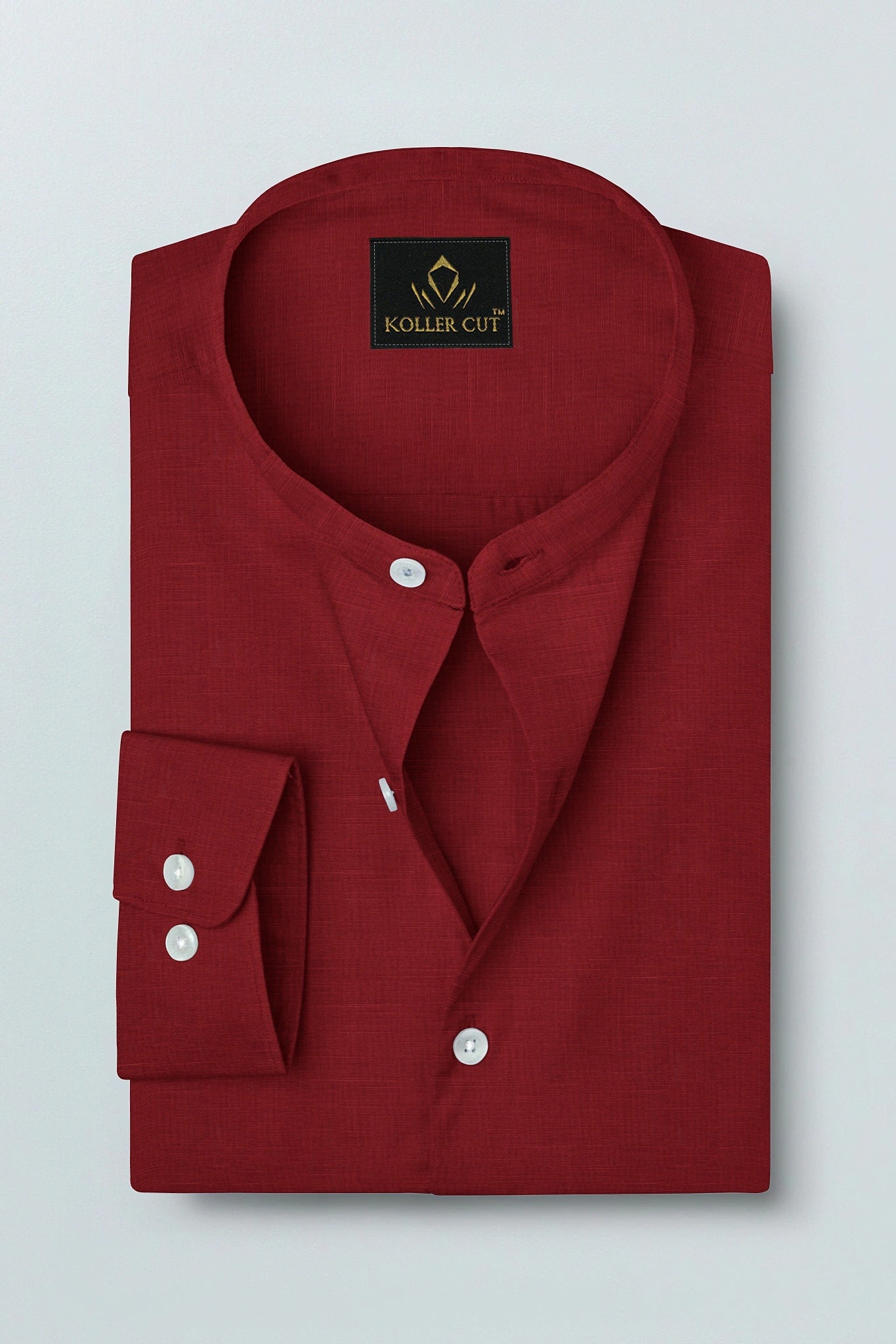 Red Mandarin Collar Cotton Linen Shirt