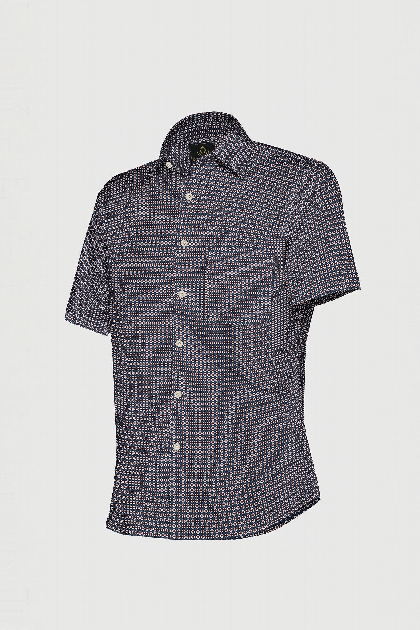 Gibraltar Blue with Russet Brown and White Diamond Printed Cotton Shirt