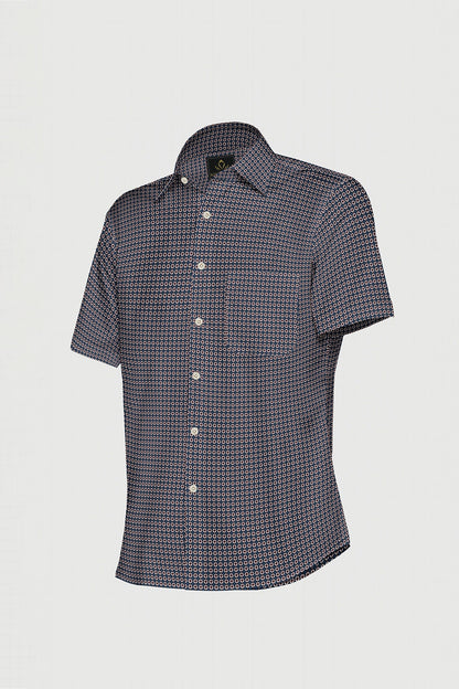 Gibraltar Blue with Russet Brown and White Diamond Printed Cotton Shirt