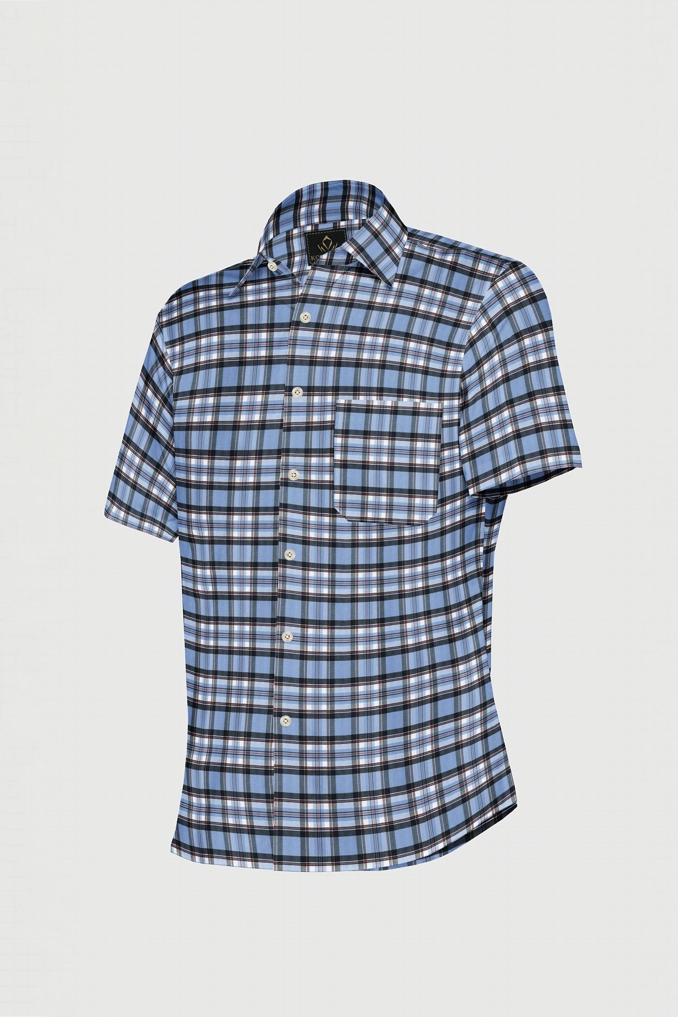 Lichen Blue  with Black and White Checks Cotton Shirt