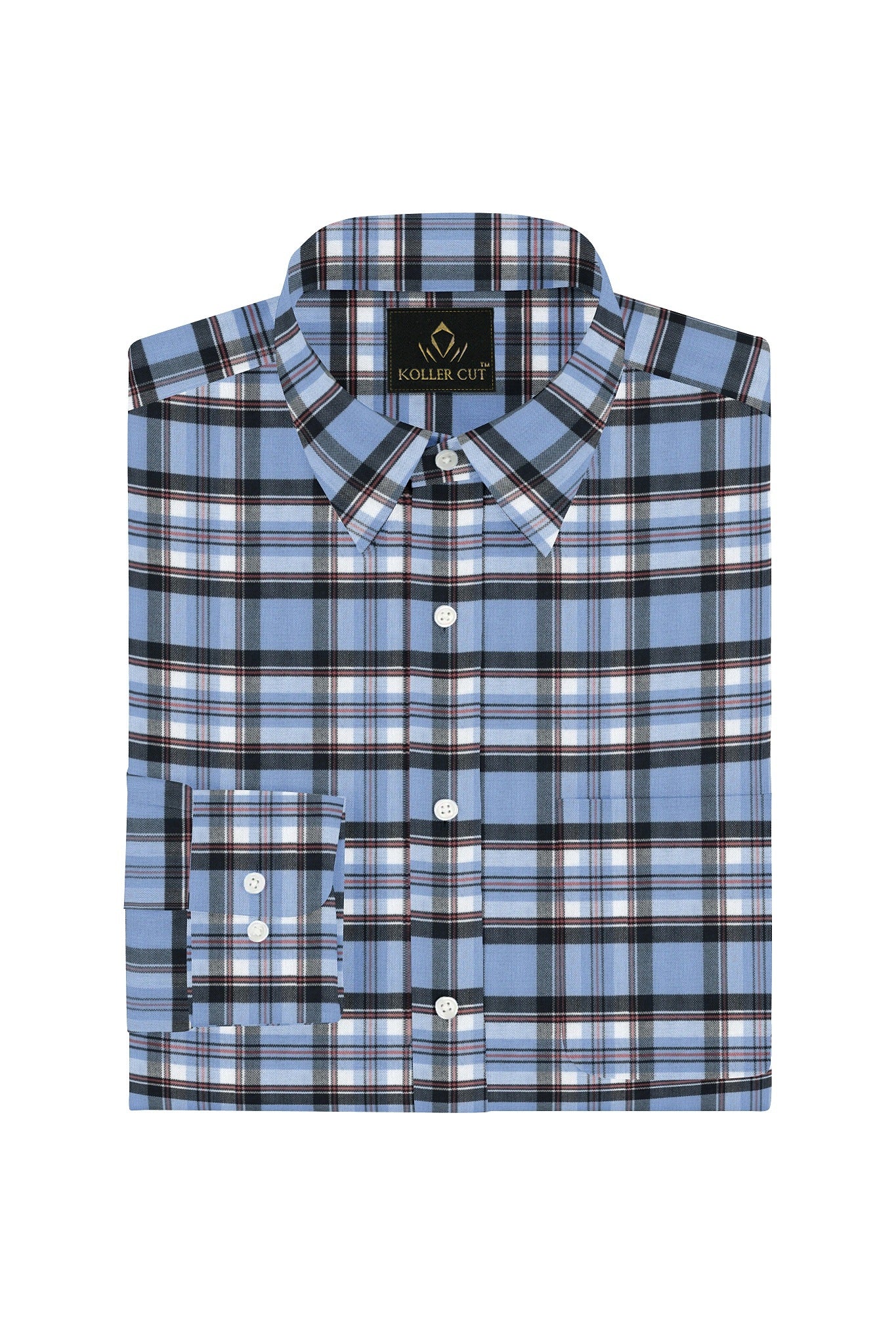 Lichen Blue  with Black and White Checks Cotton Shirt