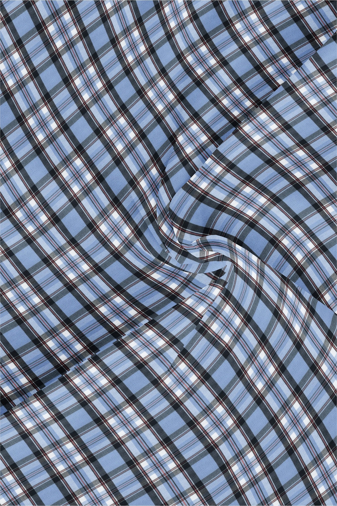 Lichen Blue  with Black and White Checks Cotton Shirt