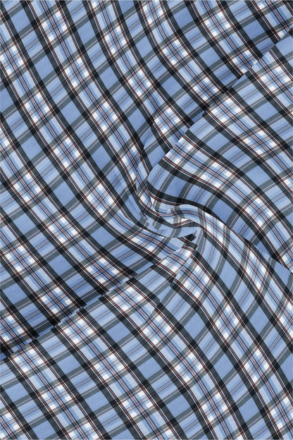 Lichen Blue  with Black and White Checks Cotton Shirt