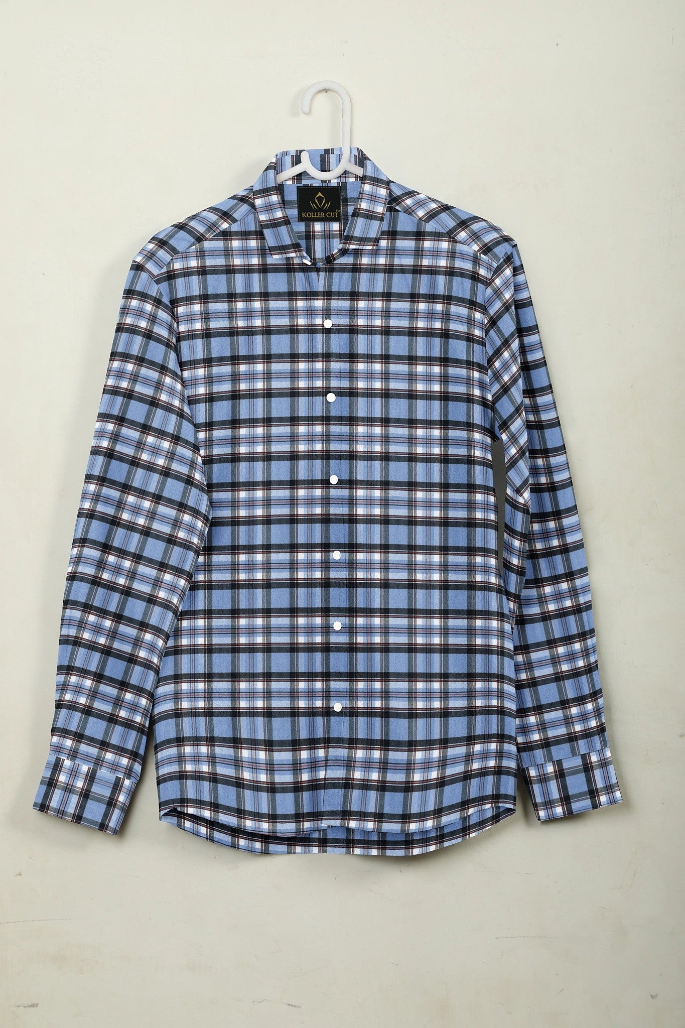Lichen Blue  with Black and White Checks Cotton Shirt