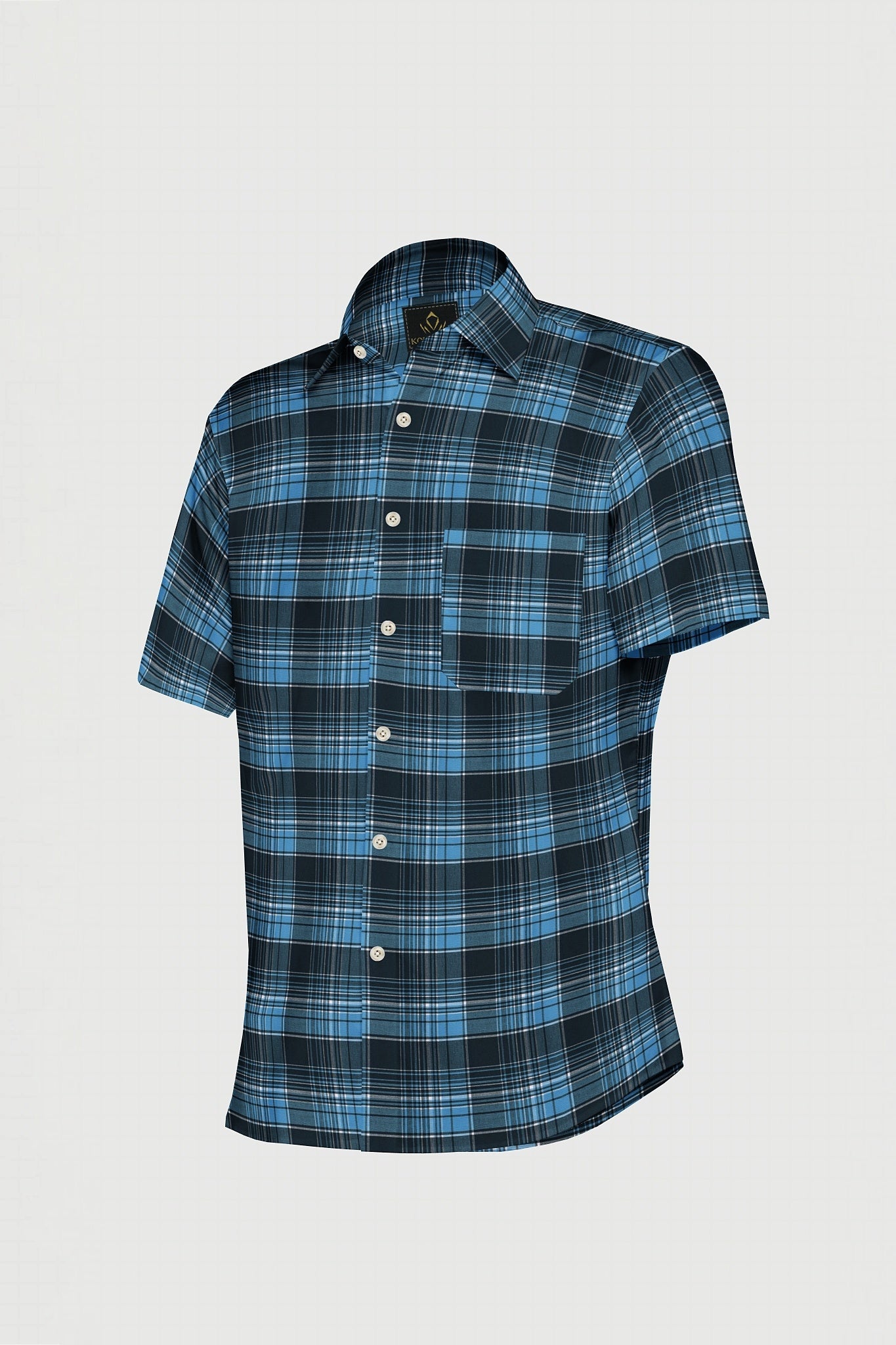 Opal Blue and Dresden Blue and White Checks Cotton Shirt