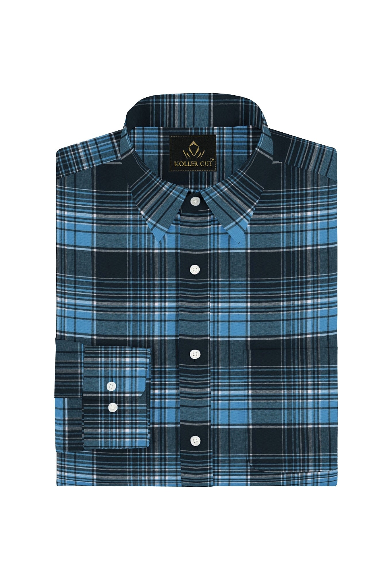 Opal Blue and Dresden Blue and White Checks Cotton Shirt