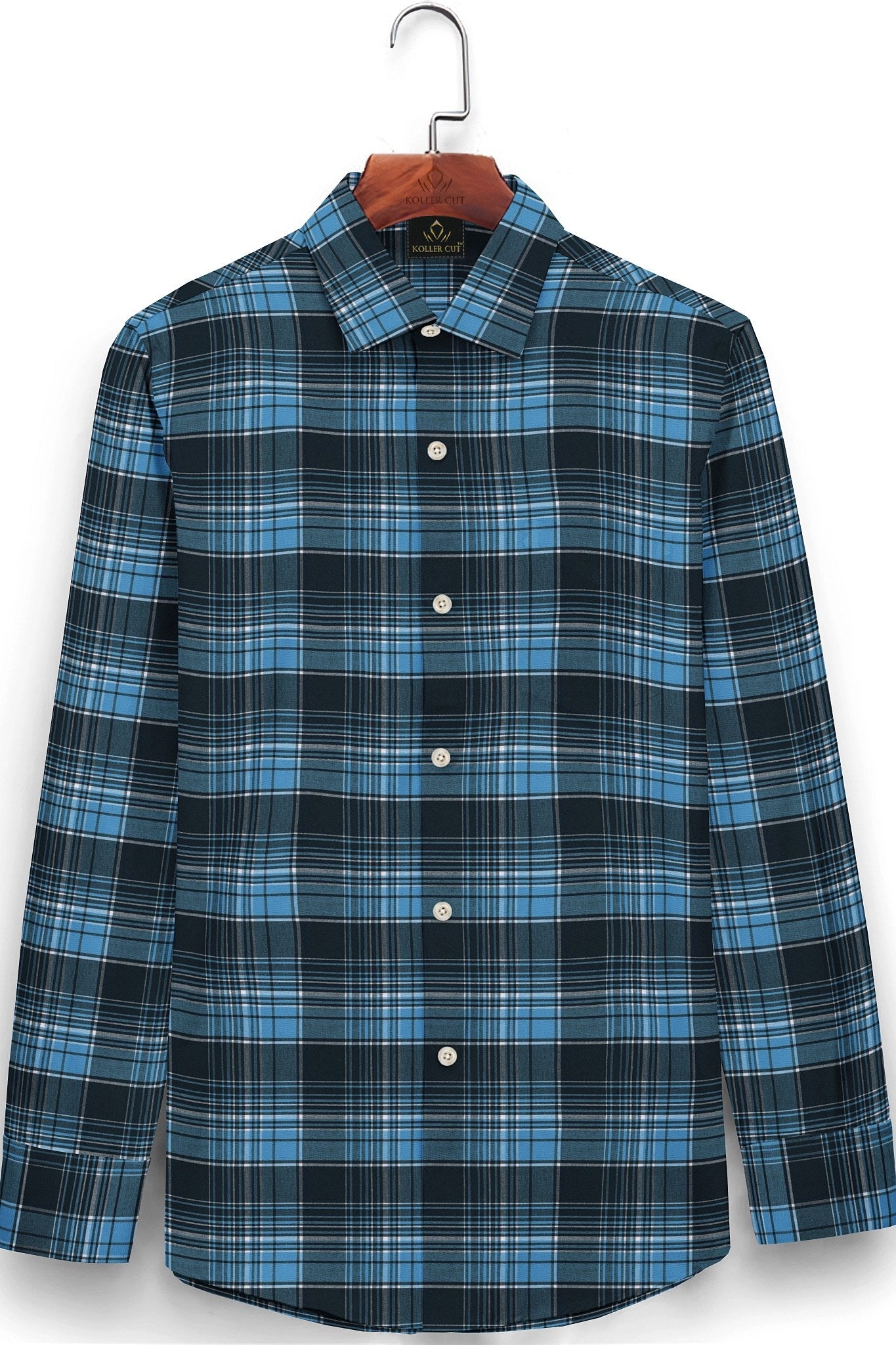 Opal Blue and Dresden Blue and White Checks Cotton Shirt