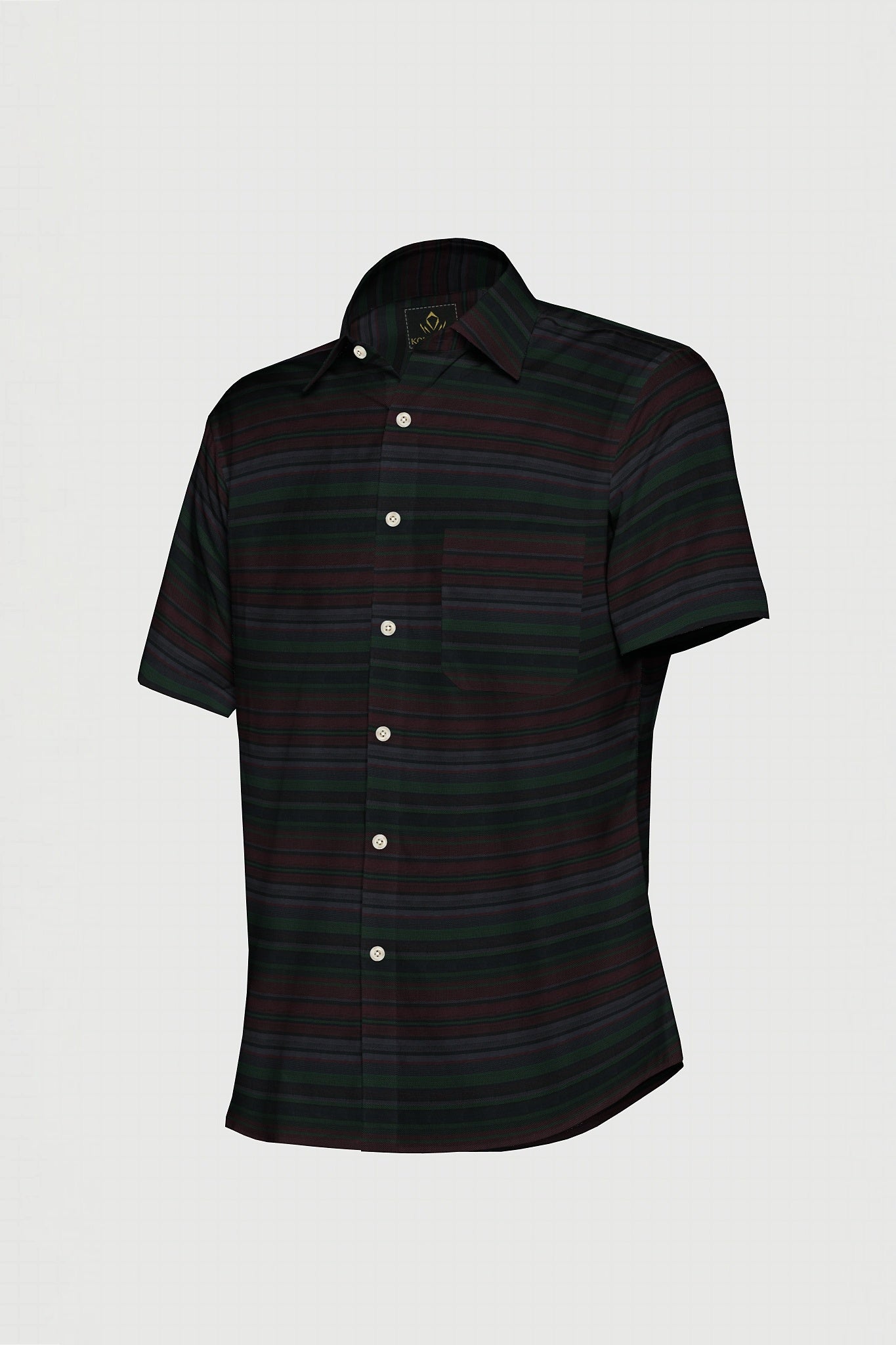 Jet Black with Cilantro Green and Rhubarb Red Multicolored Dobby Stripes Cotton Shirt