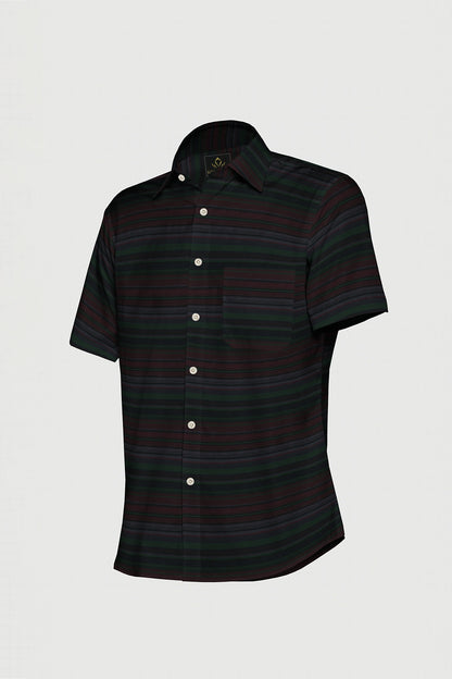 Jet Black with Cilantro Green and Rhubarb Red Multicolored Dobby Stripes Cotton Shirt