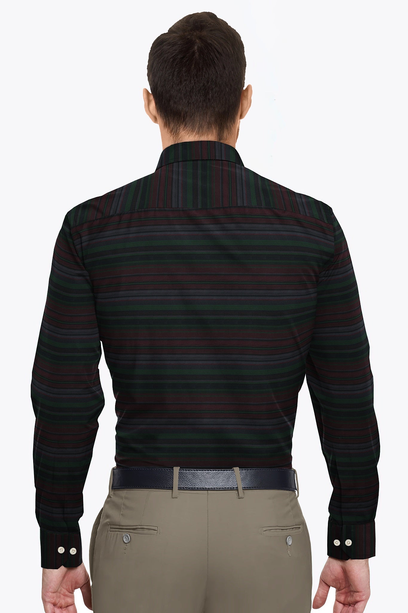 Jet Black with Cilantro Green and Rhubarb Red Multicolored Dobby Stripes Cotton Shirt