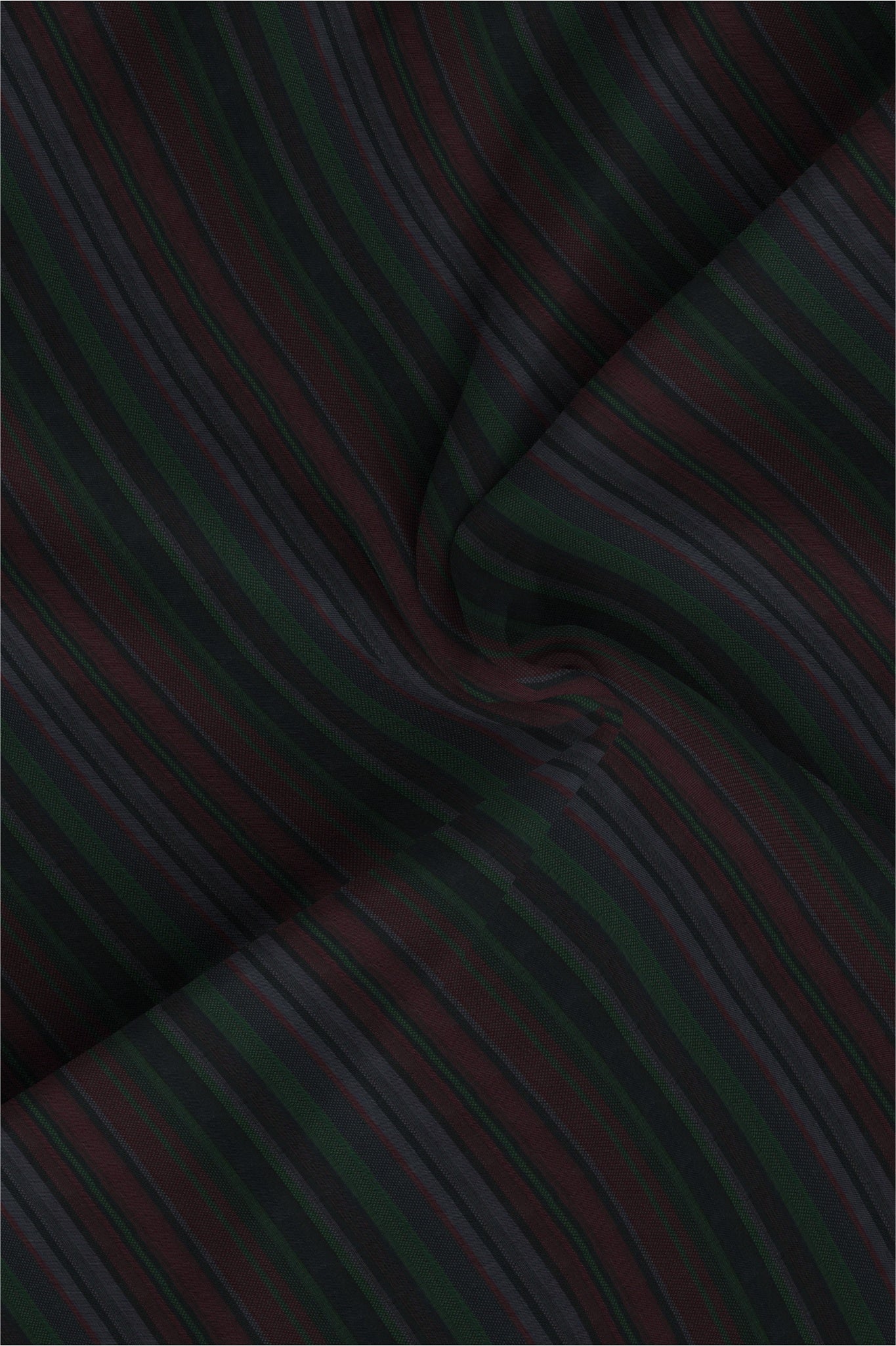 Jet Black with Cilantro Green and Rhubarb Red Multicolored Dobby Stripes Cotton Shirt