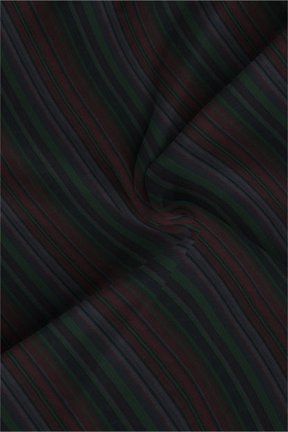 Jet Black with Cilantro Green and Rhubarb Red Multicolored Dobby Stripes Cotton Shirt