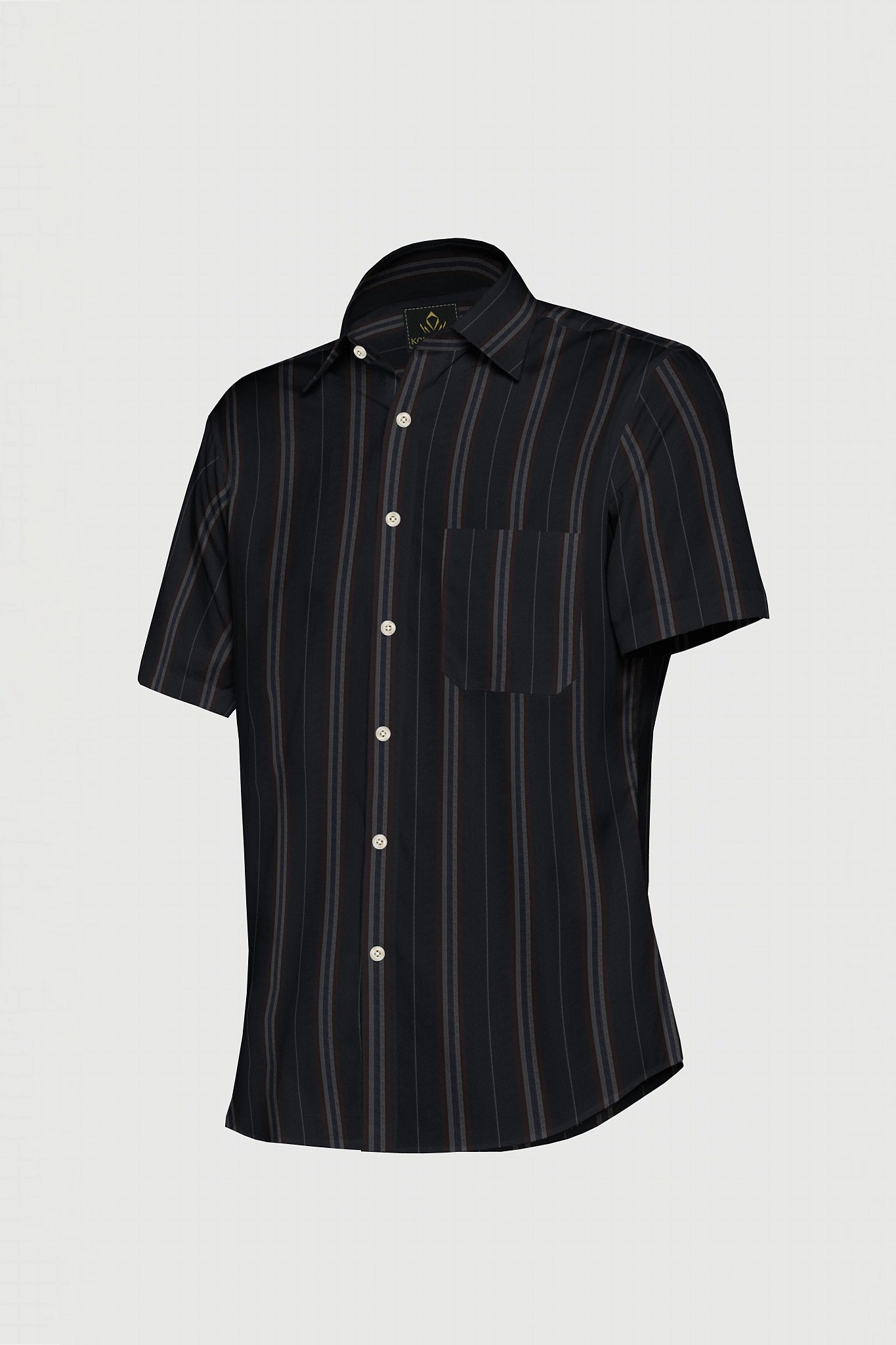 Jade Black with Henna Brown and Midnight Blue Stripes Cotton Shirt