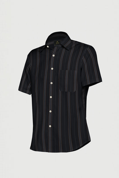 Jade Black with Henna Brown and Midnight Blue Stripes Cotton Shirt