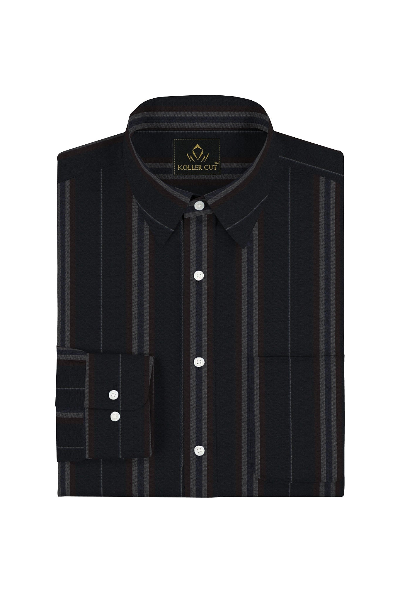 Jade Black with Henna Brown and Midnight Blue Stripes Cotton Shirt