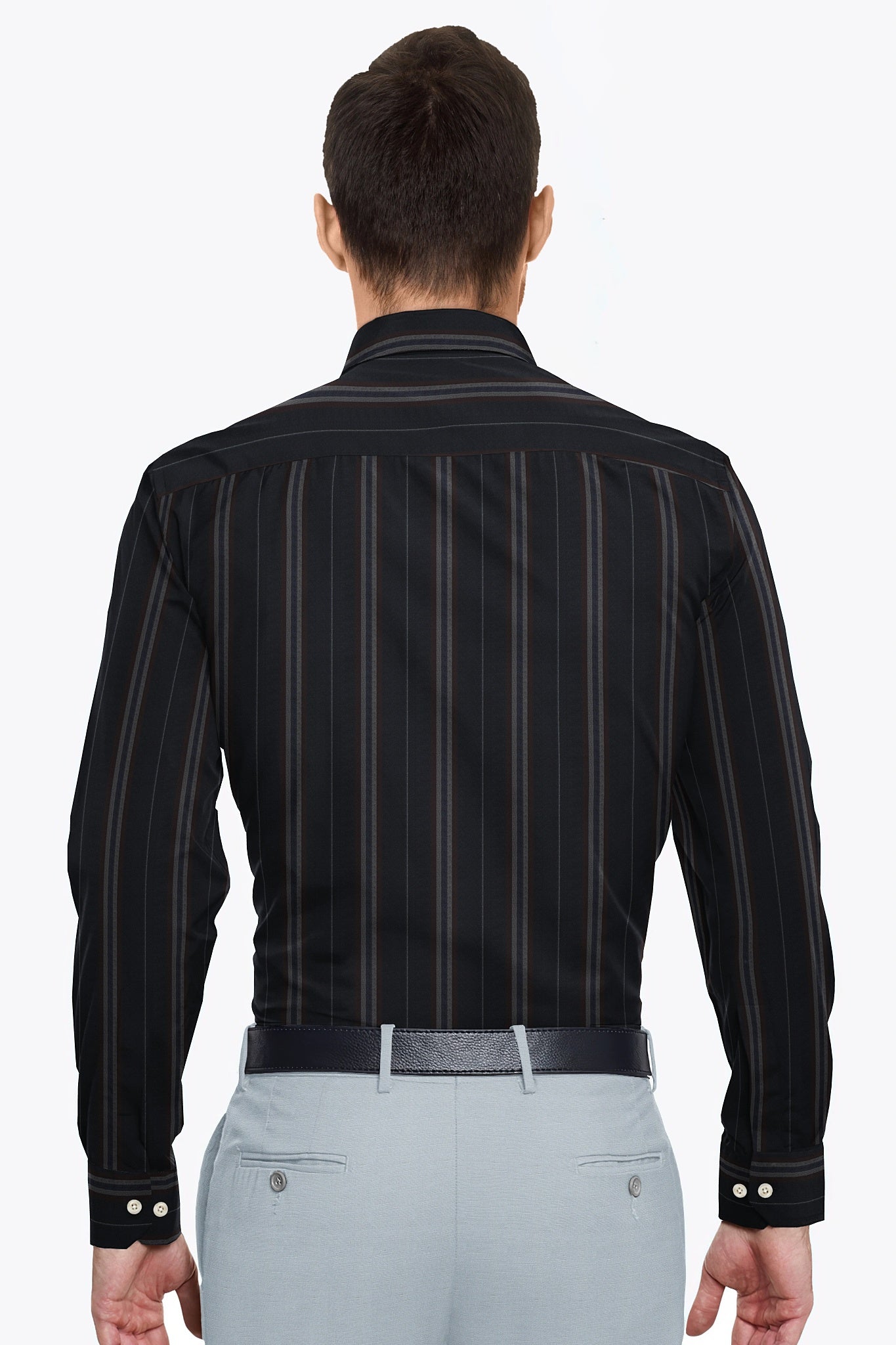 Jade Black with Henna Brown and Midnight Blue Stripes Cotton Shirt