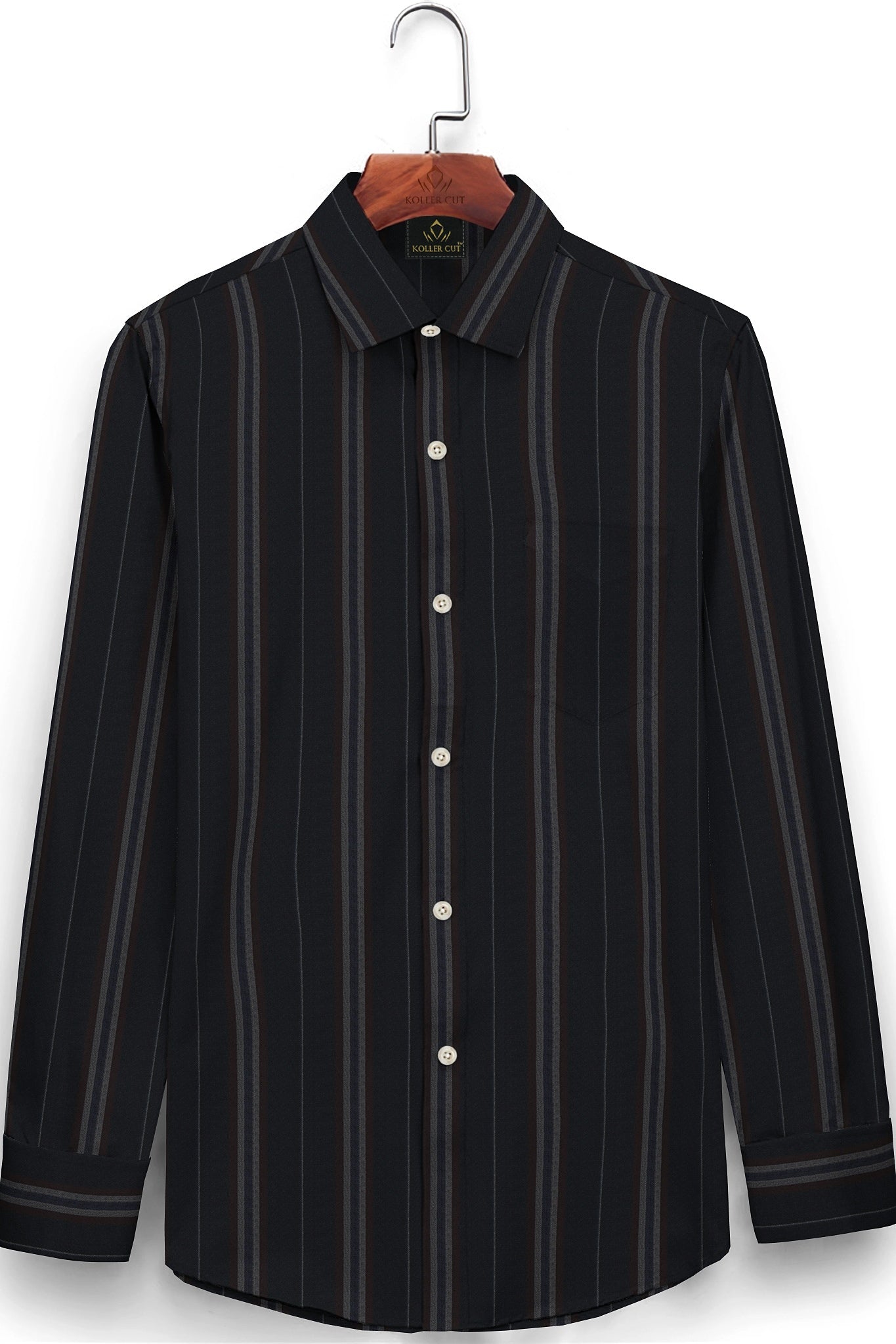 Jade Black with Henna Brown and Midnight Blue Stripes Cotton Shirt