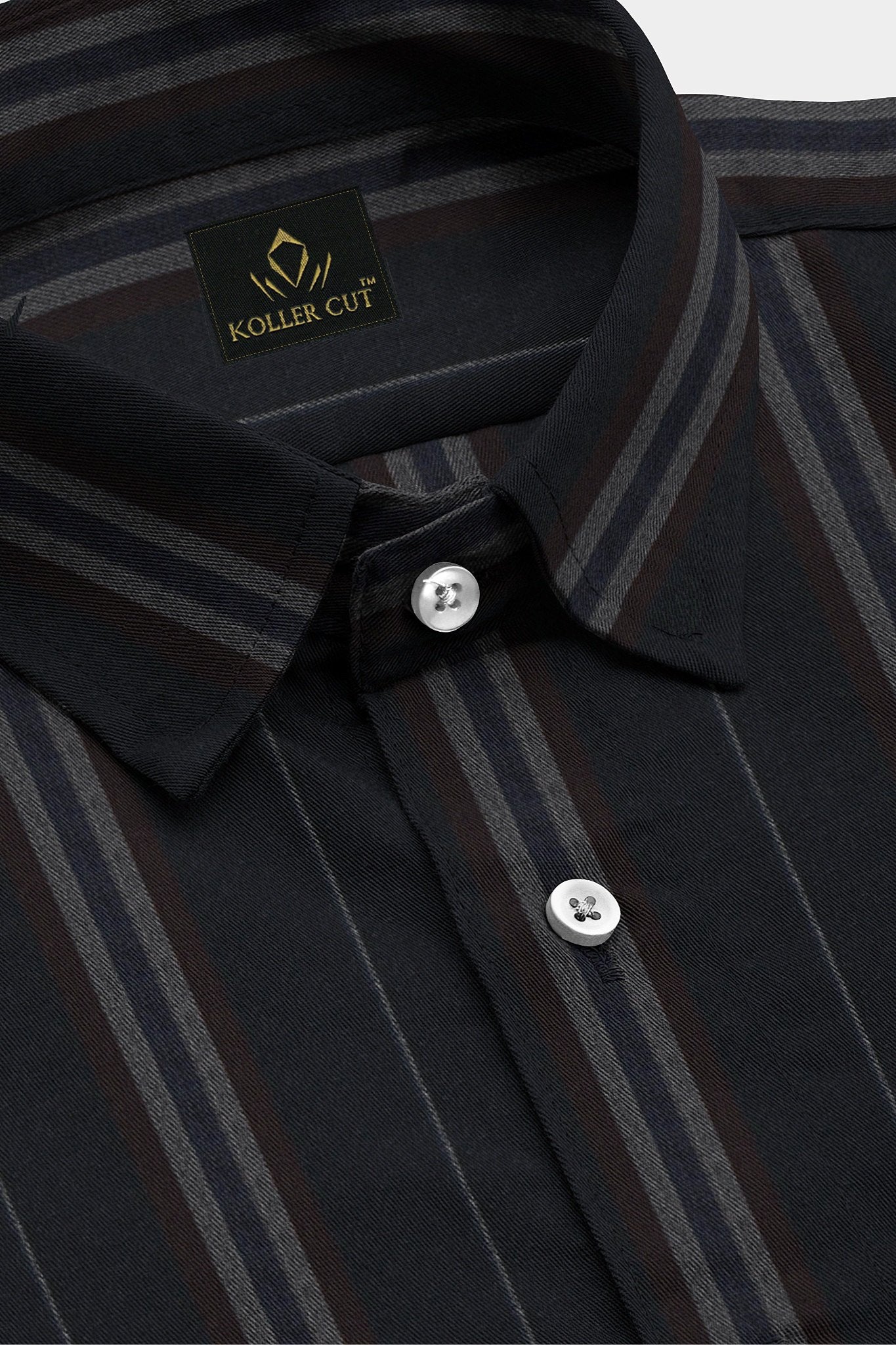 Jade Black with Henna Brown and Midnight Blue Stripes Cotton Shirt