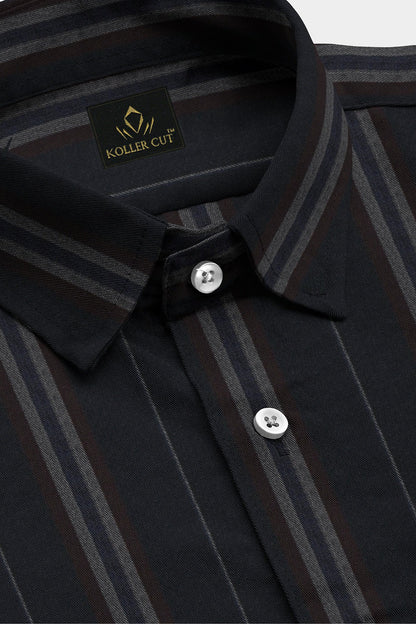 Jade Black with Henna Brown and Midnight Blue Stripes Cotton Shirt