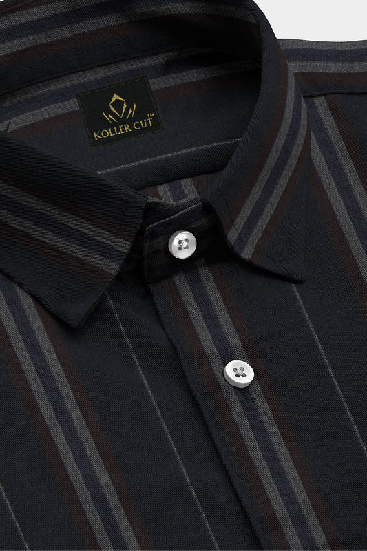 Jade Black with Henna Brown and Midnight Blue Stripes Cotton Shirt