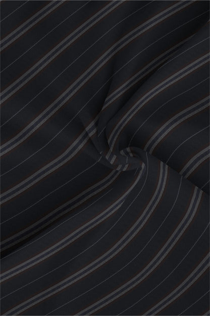 Jade Black with Henna Brown and Midnight Blue Stripes Cotton Shirt