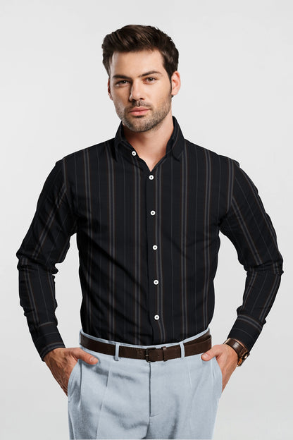 Jade Black with Henna Brown and Midnight Blue Stripes Cotton Shirt