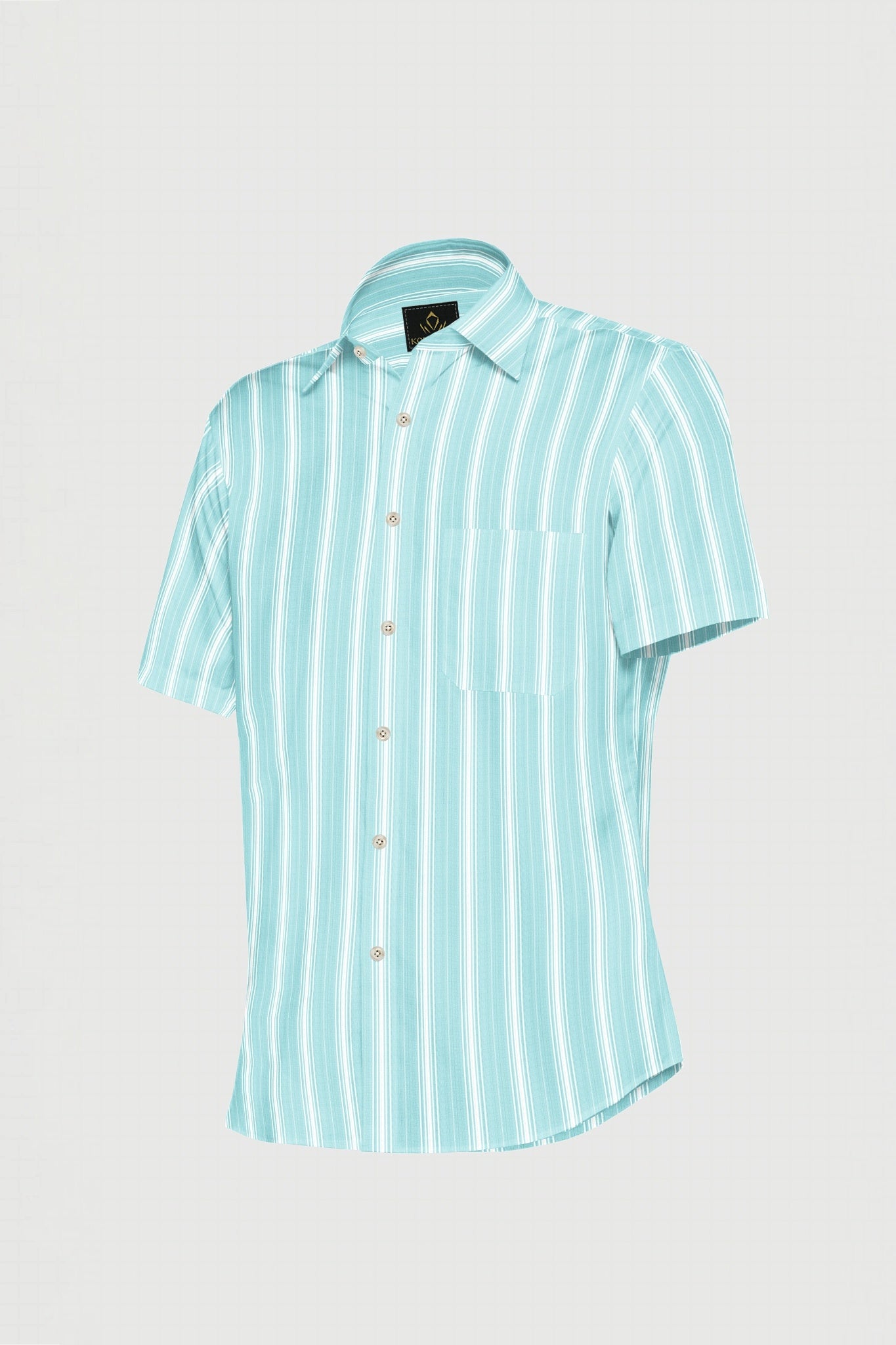 Turquoise Blue and White Stripes Cotton Shirt