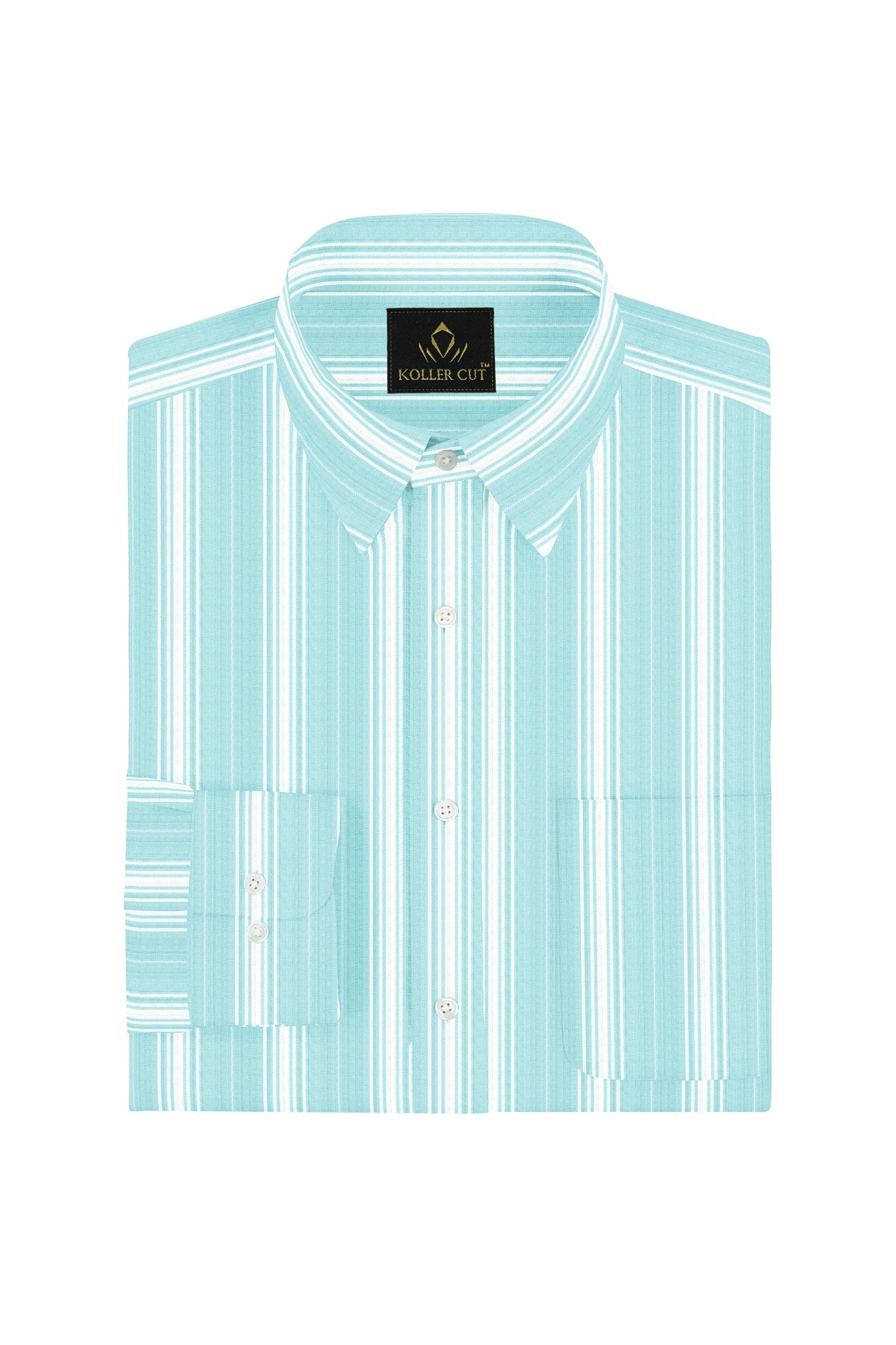 Turquoise Blue and White Stripes Cotton Shirt