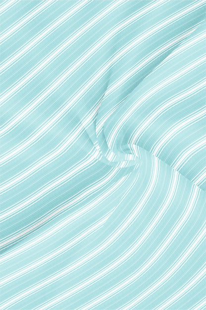 Turquoise Blue and White Stripes Cotton Shirt