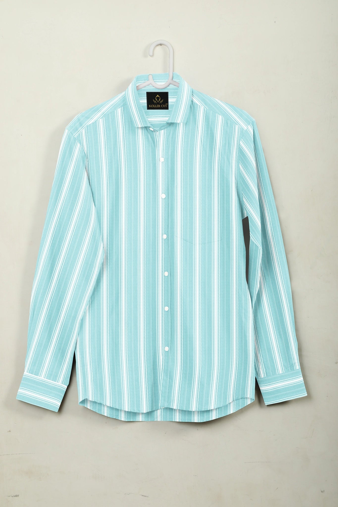 Turquoise Blue and White Stripes Cotton Shirt
