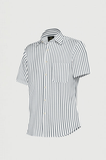 White and Rhino Gray Candy Stripes Oxford Cotton Shirt