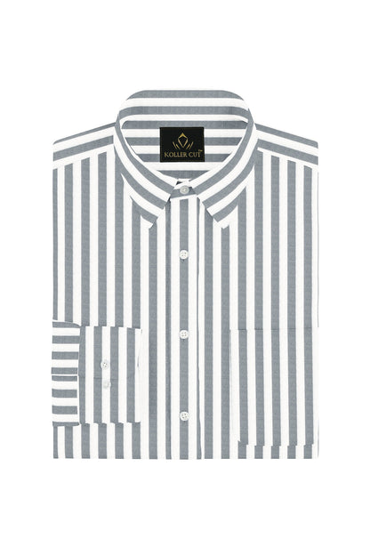 White and Rhino Gray Candy Stripes Oxford Cotton Shirt